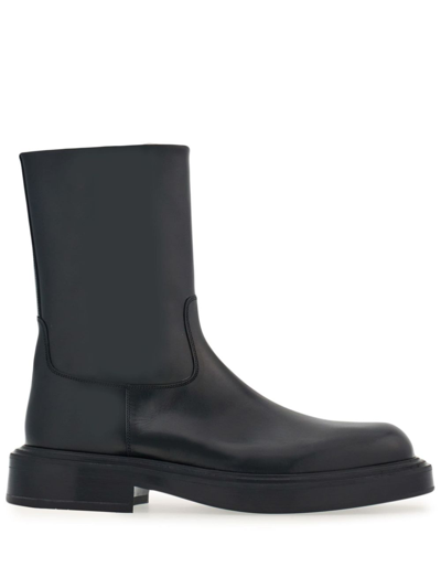 Shop Ferragamo Black Leather Ankle Boots