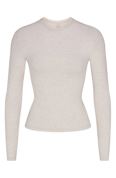 Shop Skims Stretch Jersey Long Sleeve T-shirt In Heather Oatmeal
