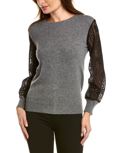 Shop Sofiacashmere Lace Sleeve Cashmere Sweater In Grey