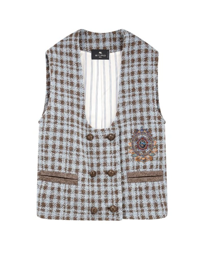 Shop Etro Pied-de-poule Over Vest With Logo Embroidery In Grey