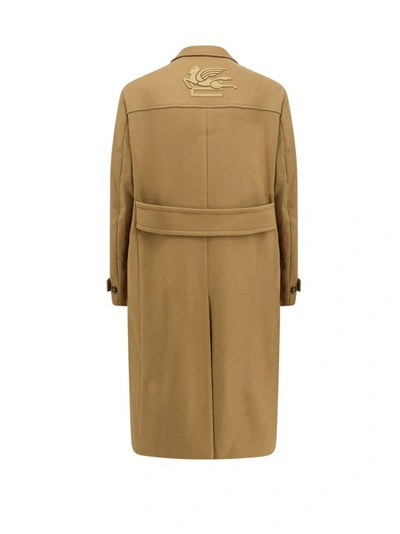 Shop Etro Wool Blend Coat With Iconic Pegaso Detail In Brown