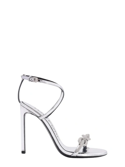 Shop Tom Ford Metallized Leather Sandals In Silver