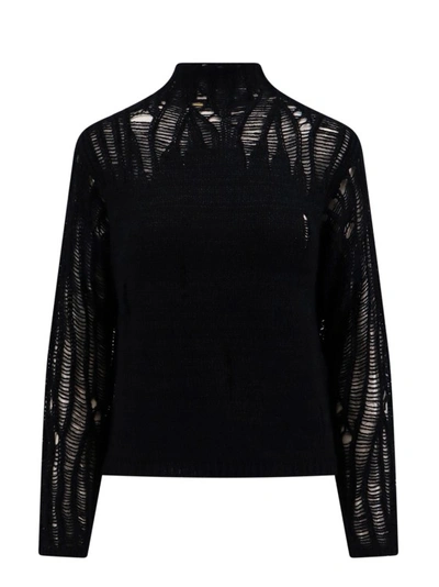 Shop Chloé Wool And Silk Sweater With Mesh Effect In Black