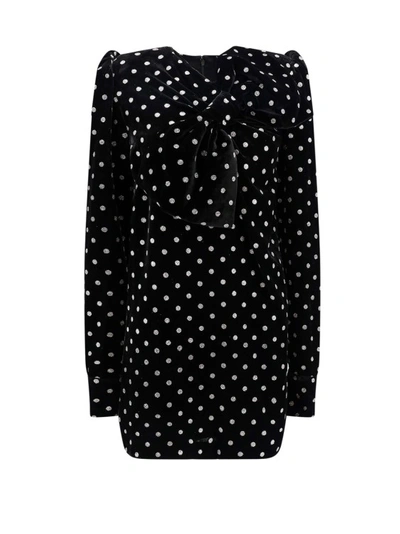 Shop Balmain Velvet Dress With Lurex Polka-dots Motif In Black