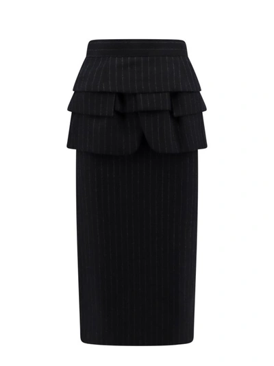 Shop Sacai Pinstripe Wool Skirt In Black