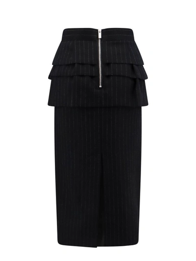 Shop Sacai Pinstripe Wool Skirt In Black