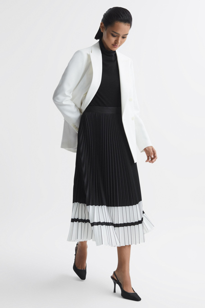 Shop Reiss Marie - Black/white High Rise Pleated Midi Skirt, Us 8
