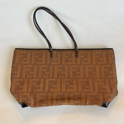Pre-owned Fendi Brown Patent Woven Ff Large Tote Bag