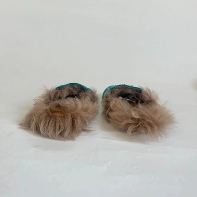 Pre-owned Gucci Turquoise Velvet Princetown Fur Mules, Size 39