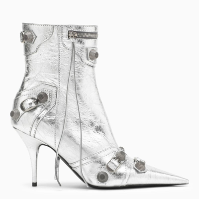 Shop Balenciaga Metallic Silver Leather Cagole Ankle Boot Women