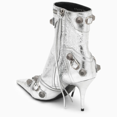 Shop Balenciaga Metallic Silver Leather Cagole Ankle Boot Women