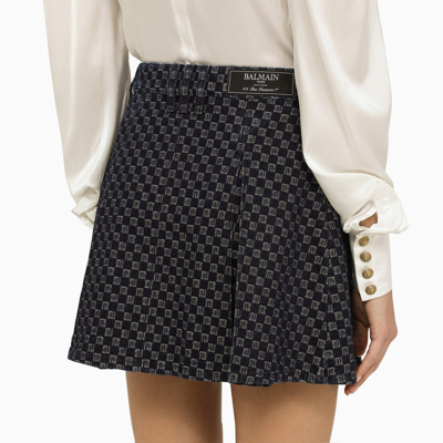 Shop Balmain Blue Jacquard Cotton Miniskirt Women