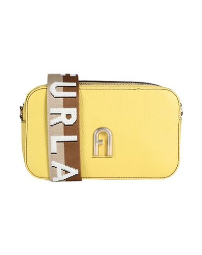 Furla Primula Mini C. Body Webb Woman Cross-body Bag Yellow Size - Calfskin, Polyester In Yellow