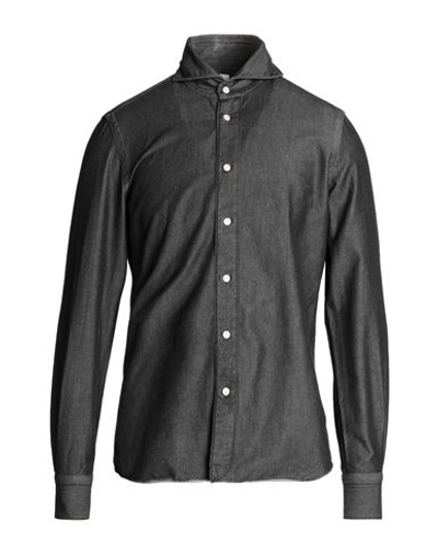 Shop Finamore 1925 Man Denim Shirt Black Size M Cotton
