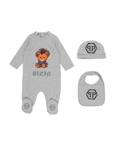 Shop Philipp Plein Newborn Boy Baby Accessories Set Grey Size 3 Cotton