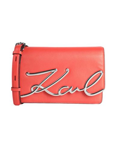 Shop Karl Lagerfeld K/signature Md Shoulderbag Woman Cross-body Bag Tomato Red Size - Bovine Leather