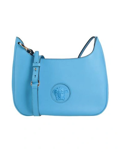 Shop Versace Woman Cross-body Bag Azure Size - Calfskin In Blue