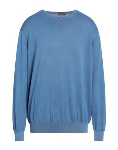 Rossopuro Man Sweater Slate Blue Size 8 Cotton In Blue
