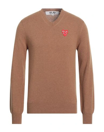 Shop Comme Des Garçons Play Man Sweater Khaki Size M Wool In Beige