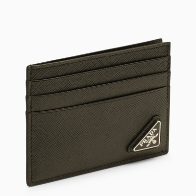 Shop Prada Black Saffiano Leather Credit Card Holder Men In Brown