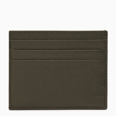 Shop Prada Black Saffiano Leather Credit Card Holder Men In Brown
