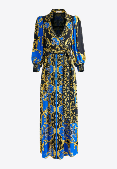 Alice And Olivia Alisa Wrap Maxi Dress In Blue