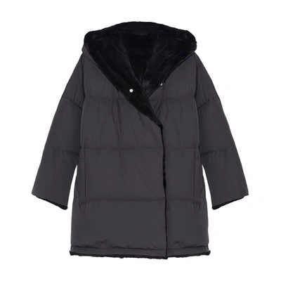 Shop Yves Salomon Reversible Puffer Jacket Made From A Waterproof Technical Fabric With Sheared Rabbit Trim In Noir