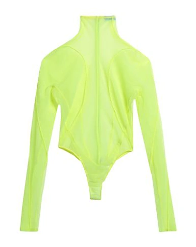 Shop Mugler Woman Bodysuit Acid Green Size 6 Polyamide, Elastane
