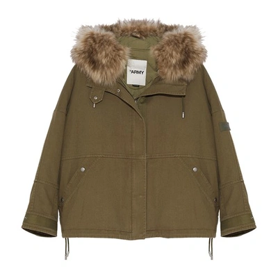 Shop Yves Salomon Box-cut Cotton Gabardine Parka With Lambswool Hood In Kaki