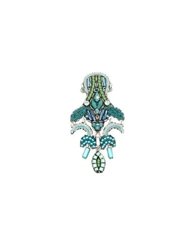 Shop Ayala Bar Woman Brooch Turquoise Size - Brass, Crystal, Glass, Resin In Blue