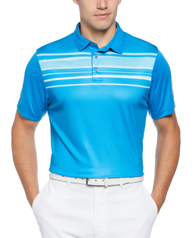 Shop Pga Tour Men's Athletic Fit Terrain Chest Print Short Sleeve Golf Polo Shirt In Hawaiian Surf