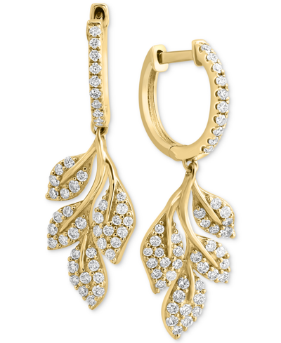 Shop Effy Collection Effy Diamond Leaf Dangle Hoop Earrings (5/8 Ct. T.w.) In 14k Gold