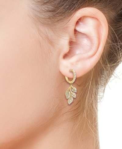 Shop Effy Collection Effy Diamond Leaf Dangle Hoop Earrings (5/8 Ct. T.w.) In 14k Gold