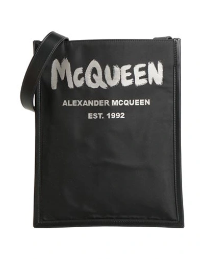 Shop Alexander Mcqueen Man Cross-body Bag Black Size - Textile Fibers, Soft Leather