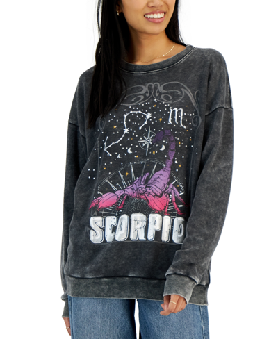 Shop Self Esteem Juniors' Scorpio Drop-shoulder Graphic Sweatshirt In Black Soot