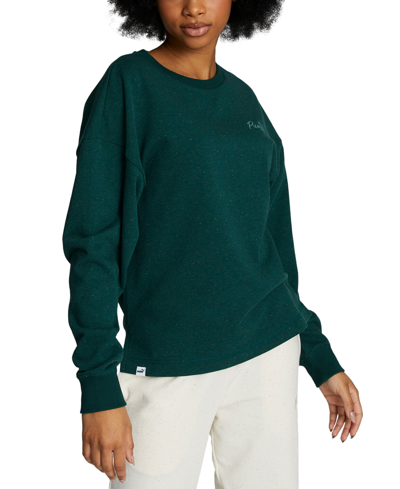 Shop Puma Women's Live In Cotton French Terry Crewneck Top In Malachite-nep