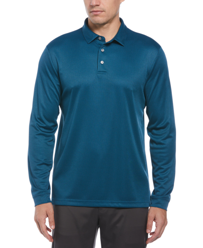 Shop Pga Tour Men's Mini Jacquard Long Sleeve Golf Polo Shirt In Seaport