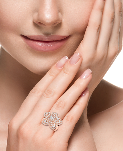 Shop Effy Collection Effy Diamond Round & Baguette Flower Ring (3/4 Ct. T.w.) In 14k Rose Gold