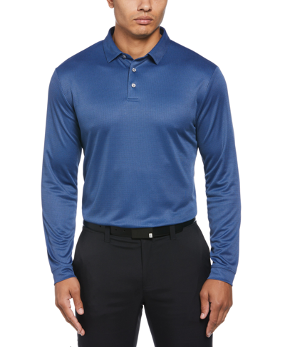 Shop Pga Tour Men's Mini Jacquard Long Sleeve Golf Polo Shirt In Peacoat