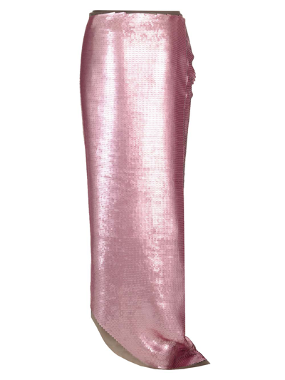 Shop Rick Owens Long Skirt In Silk Chiffon With Sequins In Rose