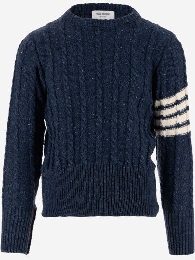 Shop Thom Browne Ribbed Wool Blend Pullover In Blue