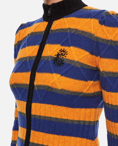 Shop Cormio Knit Zip-up Embroidered Sweater In Multicolour