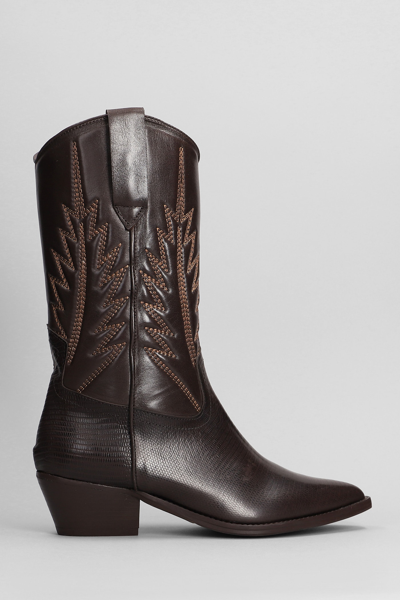 Shop Julie Dee Texan Boots In Dark Brown Suede And Leather