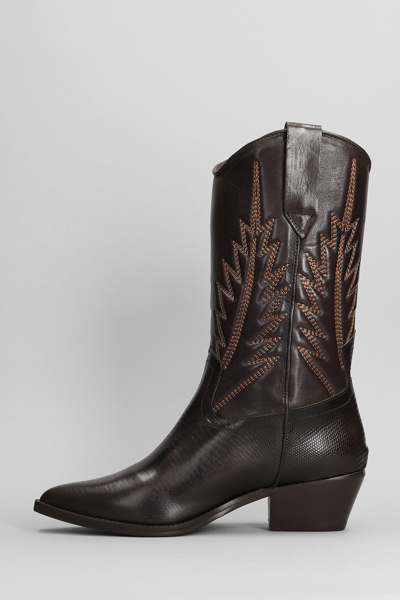 Shop Julie Dee Texan Boots In Dark Brown Suede And Leather