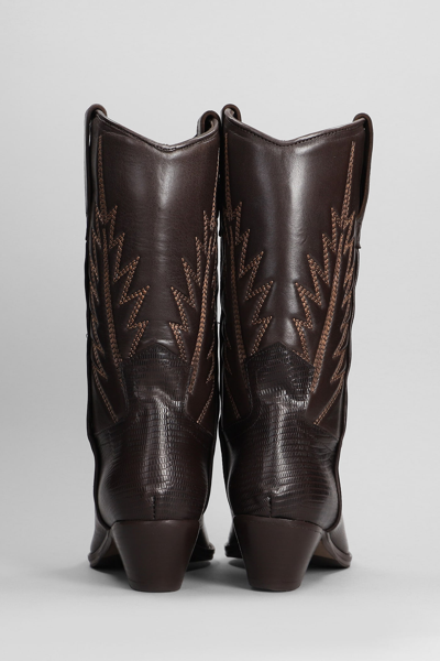 Shop Julie Dee Texan Boots In Dark Brown Suede And Leather