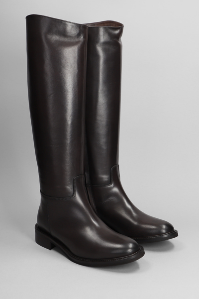 Shop Julie Dee Low Heels Boots In Dark Brown Leather