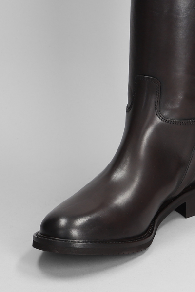 Shop Julie Dee Low Heels Boots In Dark Brown Leather