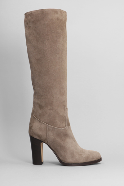 Shop Julie Dee High Heels Boots In Taupe Suede