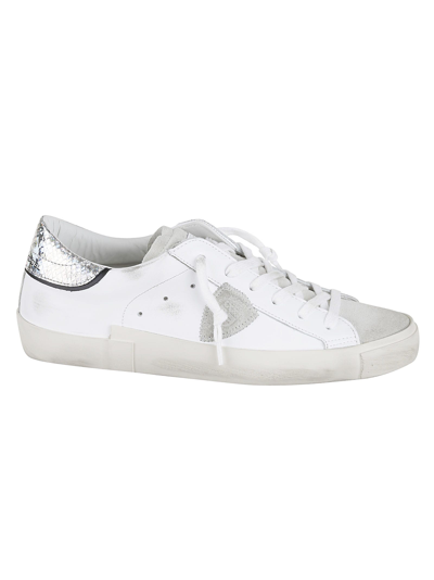 Shop Philippe Model Prsx Phyton Glitter Sneakers In White/silver