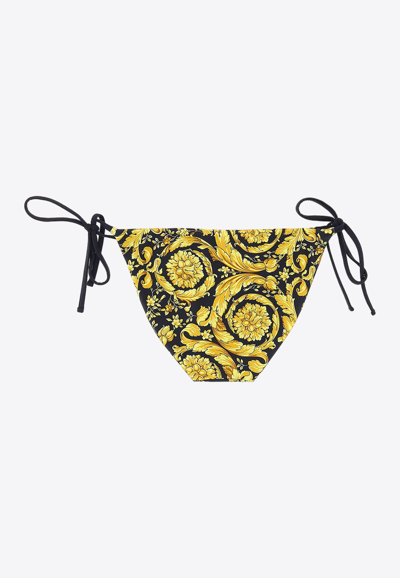 Shop Versace Baraco Print Bikini Bottom In Yellow